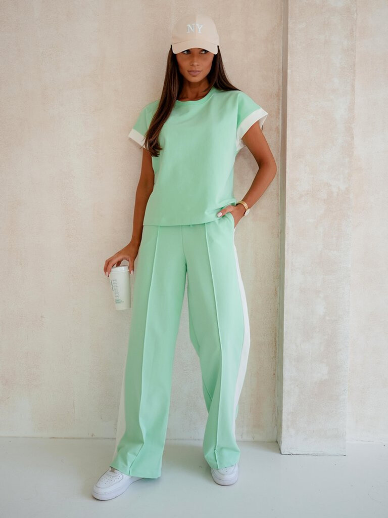 Resti Women's Ariadne Mint Set made of elastic cotton - mint, short sleeves, long trousers