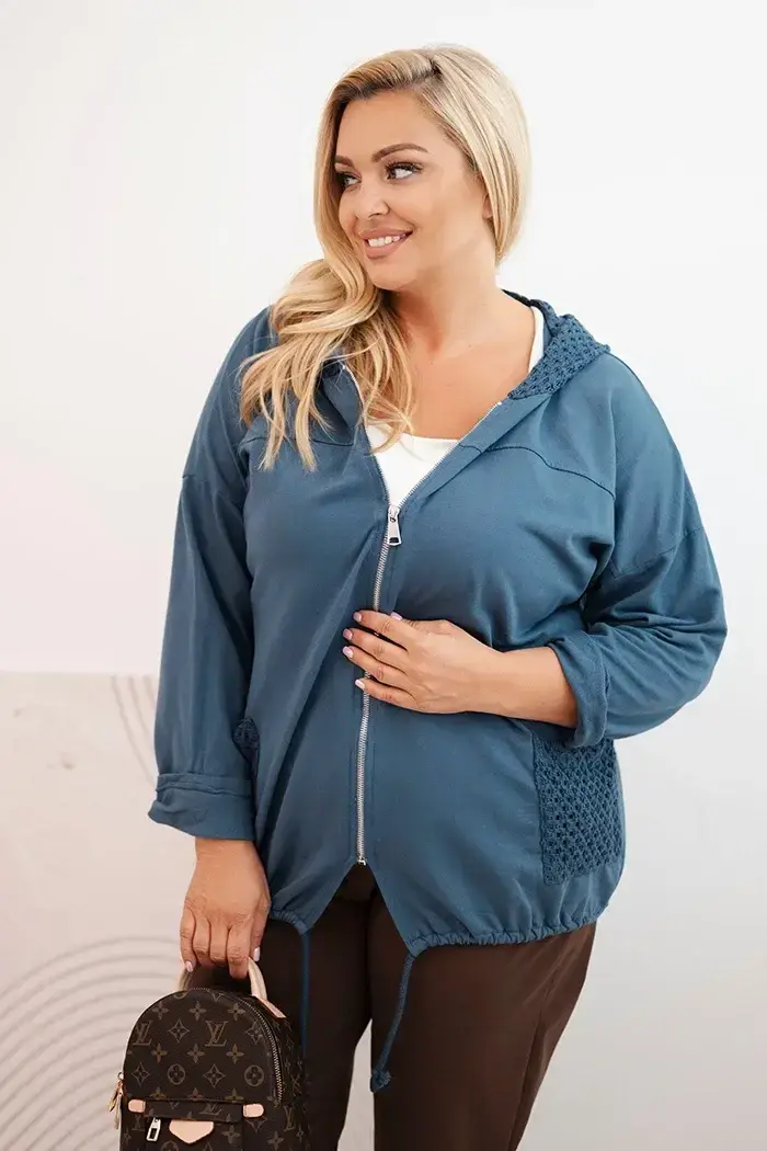 Kesi Włoski Dámska mikina Plus Size bavlnená oversize s dlhým rukávom denimová modrá