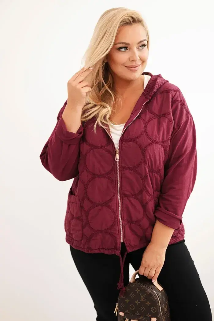 Kesi Włoski Dámska mikina Plus Size bavlnená na zips bordová