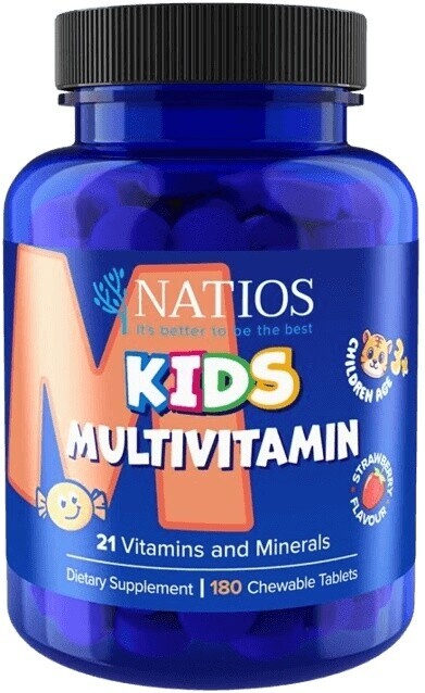 Natios kids multivitamin 21 vitamínů a minerálů 180 jahodových