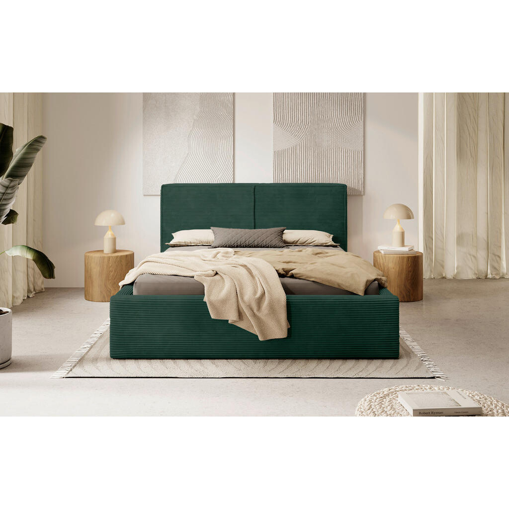 MID.YOU ČALÚNENÁ POSTEĽ, 140/200 cm, tmavozelená