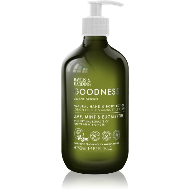 Baylis & Harding Goodness Awaken Senses mlieko na ruky a telo s osviežujúcim účinkom vône Lime, Mint & Eucalyptus 500 ml