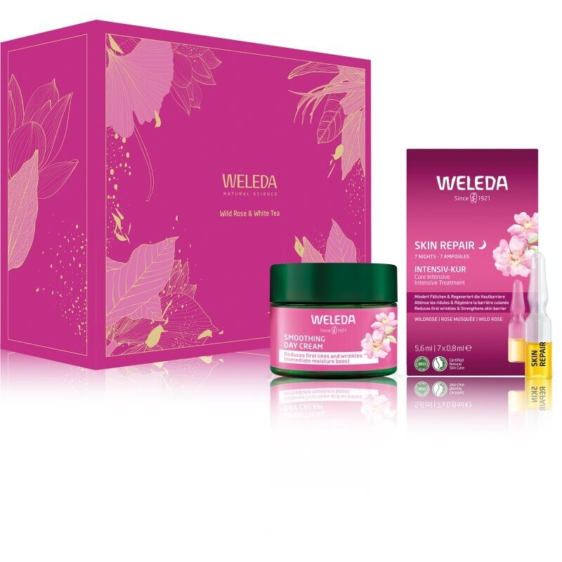 Weleda Wild Rose & White Tea darčeková sada pre rozjasnenie a vyhladenie pleti