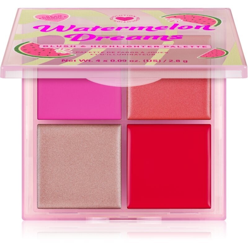 I Heart Revolution Watermelon Dreams Blush & Highlighter Quad paletka rozjasňovačov a líceniek 4x2.8 g
