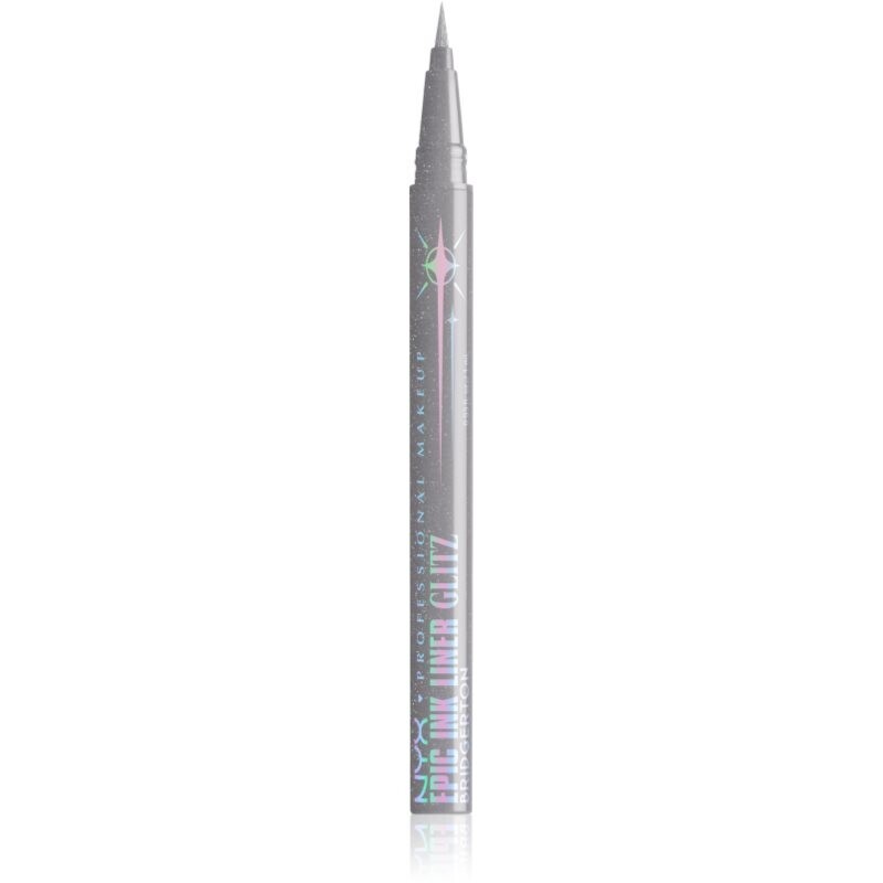 NYX Professional Makeup Bridgerton Royal Epic Ink Liner trblietavá linka na oči odtieň 01 Glitzed In Silver 1 ml