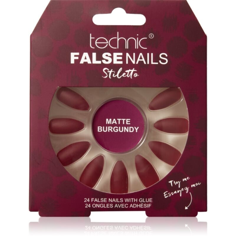 Technic Cosmetics False Nails Stiletto umelé nechty Matte Burgundy 24 ks