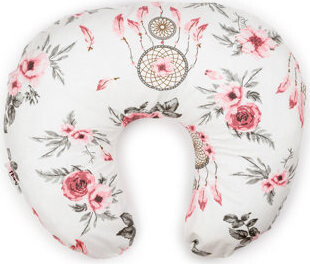Flumi Dojčiaci vankúš v tvare rožku, biely s ružovými kvetmi