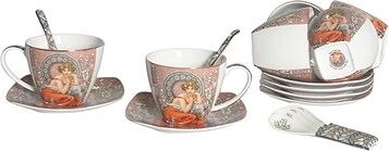 Home Elements Sada 6 kusov šálok 250 ml s podšálkami a lyžičkami, Mucha tmavý