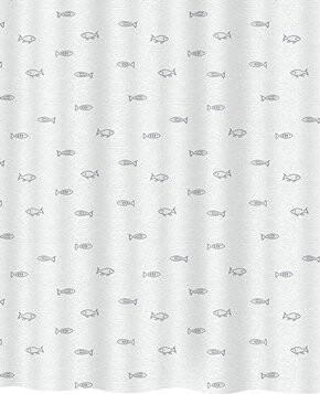 Spirella sprchový závěs KOS, motiv rybiček, šedý, 180 × 200 cm, polyester