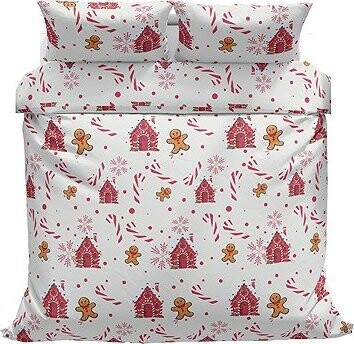 Kaptan Vánoční bavlněné povlečení Domečky červené 140 × 200, 70 × 90 cm