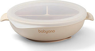 BabyOno silikónový tanier s prísavkou a viečkom béžový