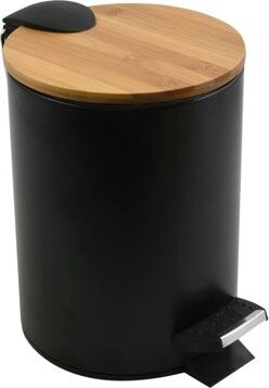 Spirella pedálový odpadkový kôš Adonis, matný čierny, oceľ, bambusové veko, 5 l