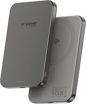 PanzerGlass Empower bezdrôtová Qi2 powerbanka 5000 mAh, MagSafe, sivá, hliníkové telo