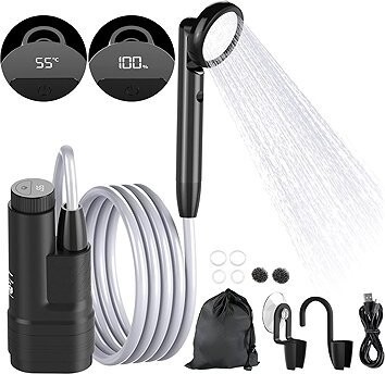 Fapiere Prenosná sprcha na kempovanie s elektrickou pumpou a LCD displejom