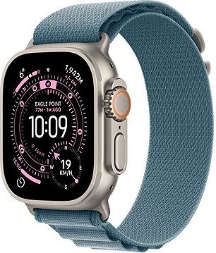 Apple Watch Ultra 3 49 mm Prírodný titán so svetlo modrým alpským ťahom – M
