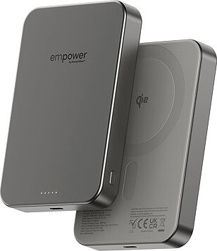 PanzerGlass Empower bezdrôtová Qi2 powerbanka 10000 mAh, MagSafe, sivá, hliníkové telo
