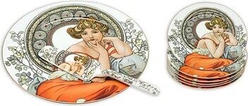 Home Elements 6× tortový tanier s tortovou lyžicou Mucha svetlý