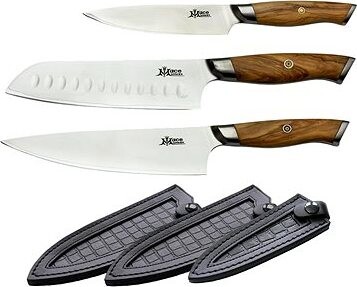 MaceMaker VENICE SanMai Kuchynské nože s koženým puzdrom sada 3 ks