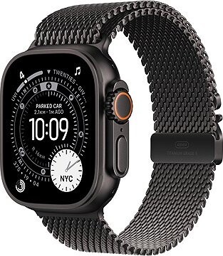 Apple Watch Ultra 3 49 mm Čierny titán s čiernym titánovým milánskym ťahom – L