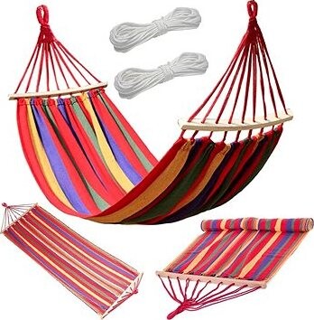 Verk Hamak hojdacia sieť drevo 200 × 80 cm červené pruhy