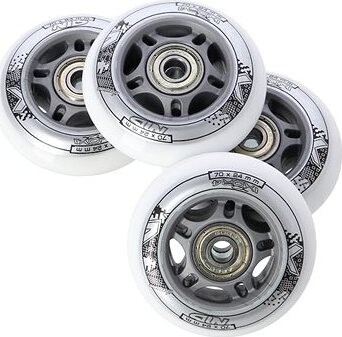 NILS EXTREME Zostava bielych PU koliesok 70 × 24 + ložiská ABEC7