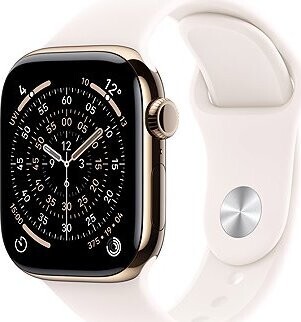 Apple Watch Series 11 Cellular 42 mm Zlatý titán so svetlo červeným športovým remienkom – S/M