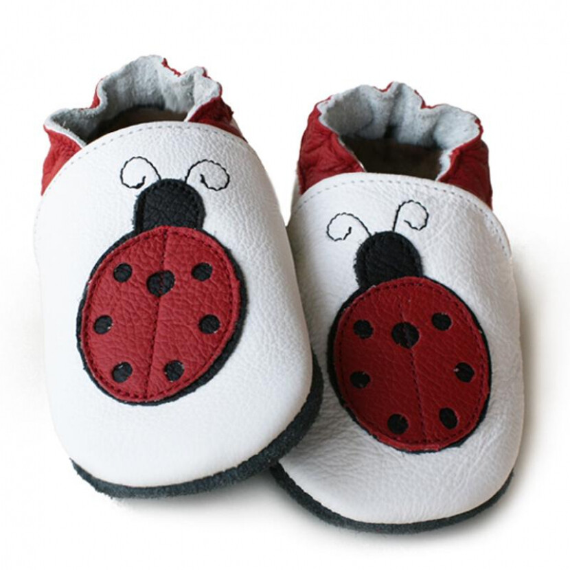 Kožené topánočky Liliputi Soft Soled Miss Ladybug - biele-červené, XXL