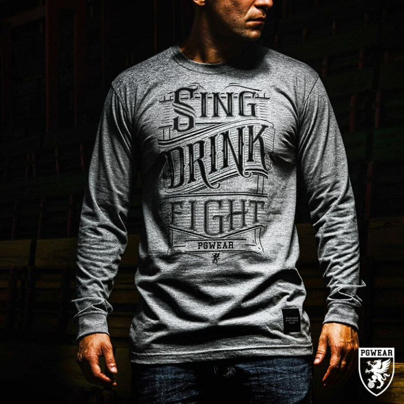 Tričko s dlhým rukávom PGwear Sing Drink Fight - sivé, S
