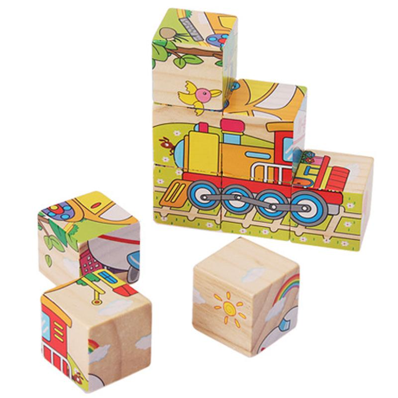530577 DR Detské drevené kocky 9 ks - dopravné prostriedky 6v1