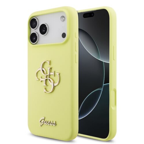 Guess Liquid Silicone 4G Metal Logo Zadní Kryt pro iPhone 17 Pro Max Yellow