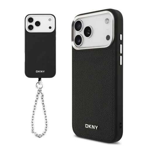 DKNY PU Leather Metal Logo Wrist Chain MagSafe Zadní Kryt pro iPhone 17 Pro Max Black