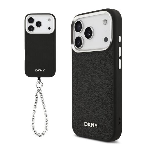 DKNY PU Leather Metal Logo Wrist Chain MagSafe Zadní Kryt pro iPhone 17 Pro Black