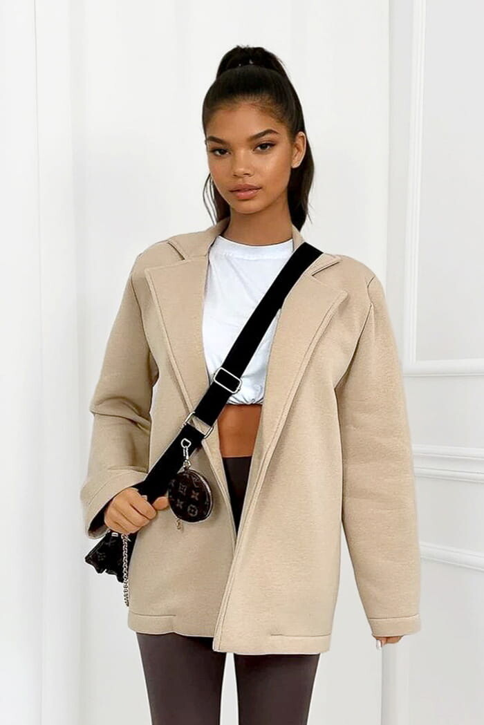 Dlhé teplákové sako vo farbe LATTE