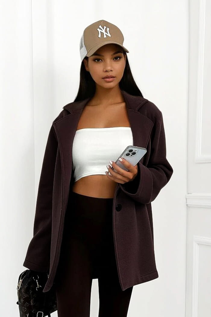 Dlhé teplákové čokoládové sako