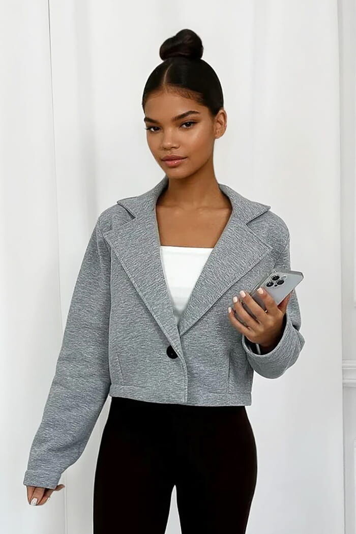 Dámske sivé hrubé krátke sako