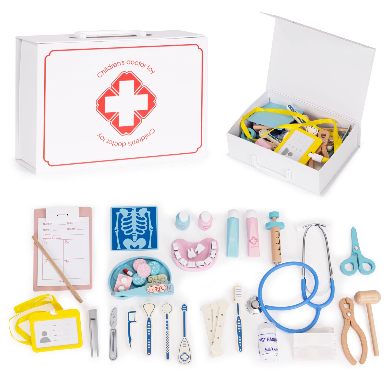 Dřevěná sada pro malého lékaře EMERGENCY bílá