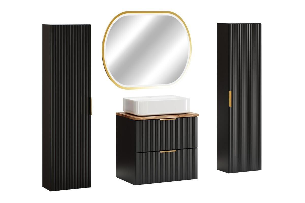 Koupelnová sestava Casad Nature Magic s deskou, umyvadlem, skříňkami a zrcadlem 60 cm černá