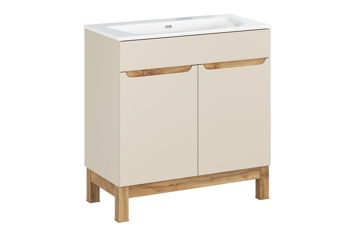 Koupelnová skříňka Bali Sky se zápustným umyvadlem 80 cm kašmírová/dub wotan