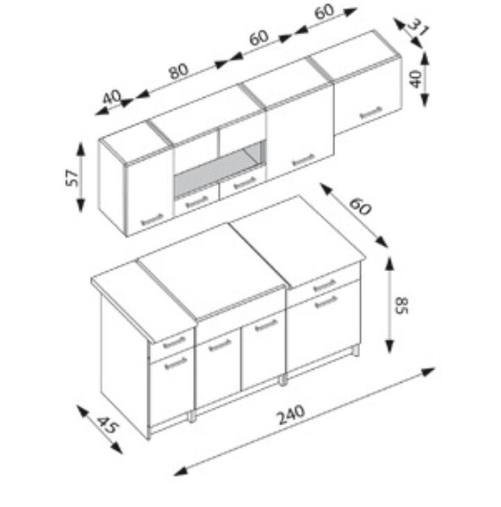 Kuchynská linka Alena 240 cm dub artisan/čierna matná
