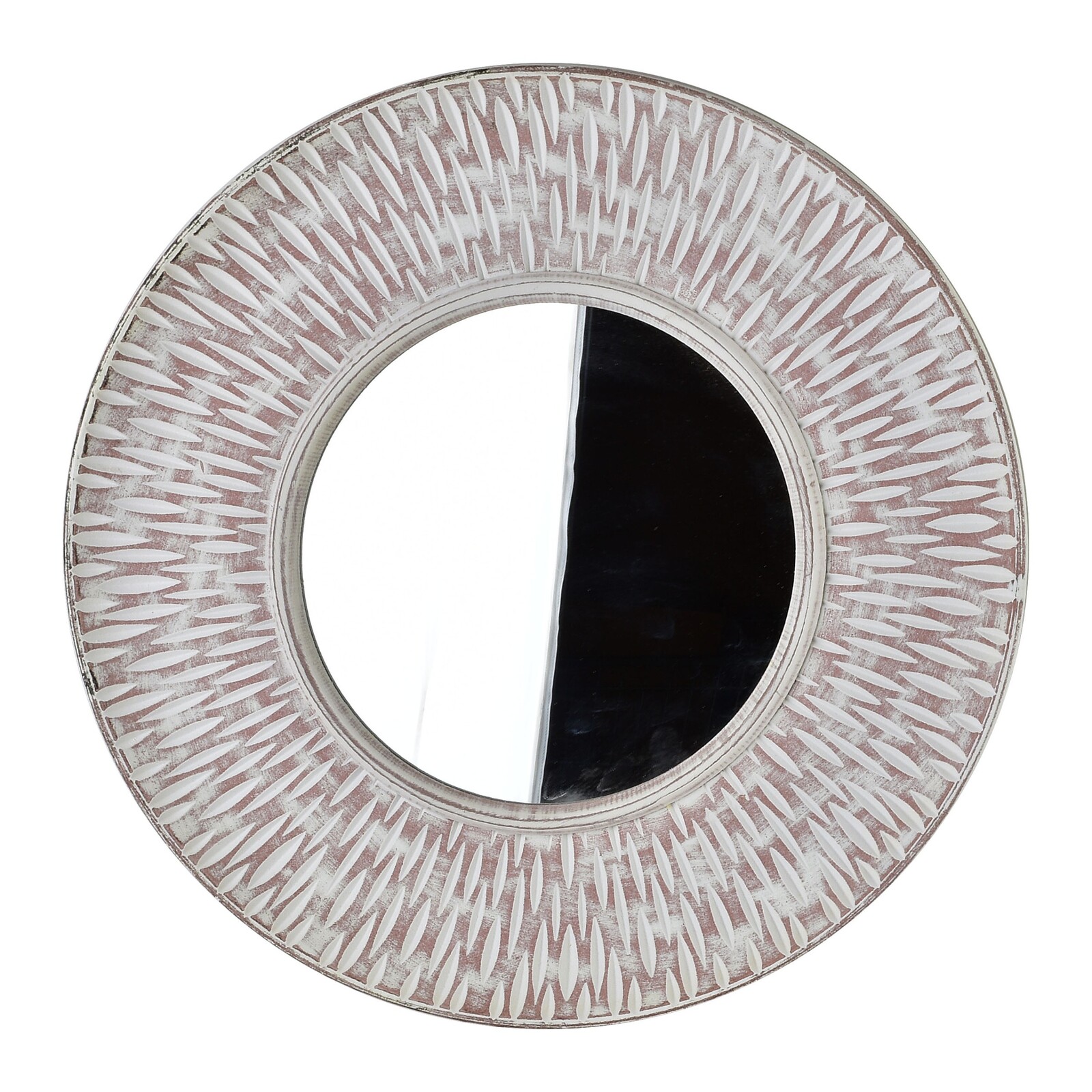 Kulaté nástěnné zrcadlo DAZ 46 cm bílé/starorůžové