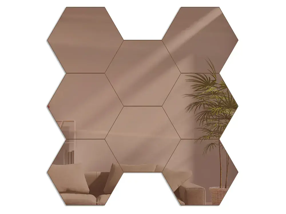 Nástěnné samolepící zrcadlo Hexagon hnědé