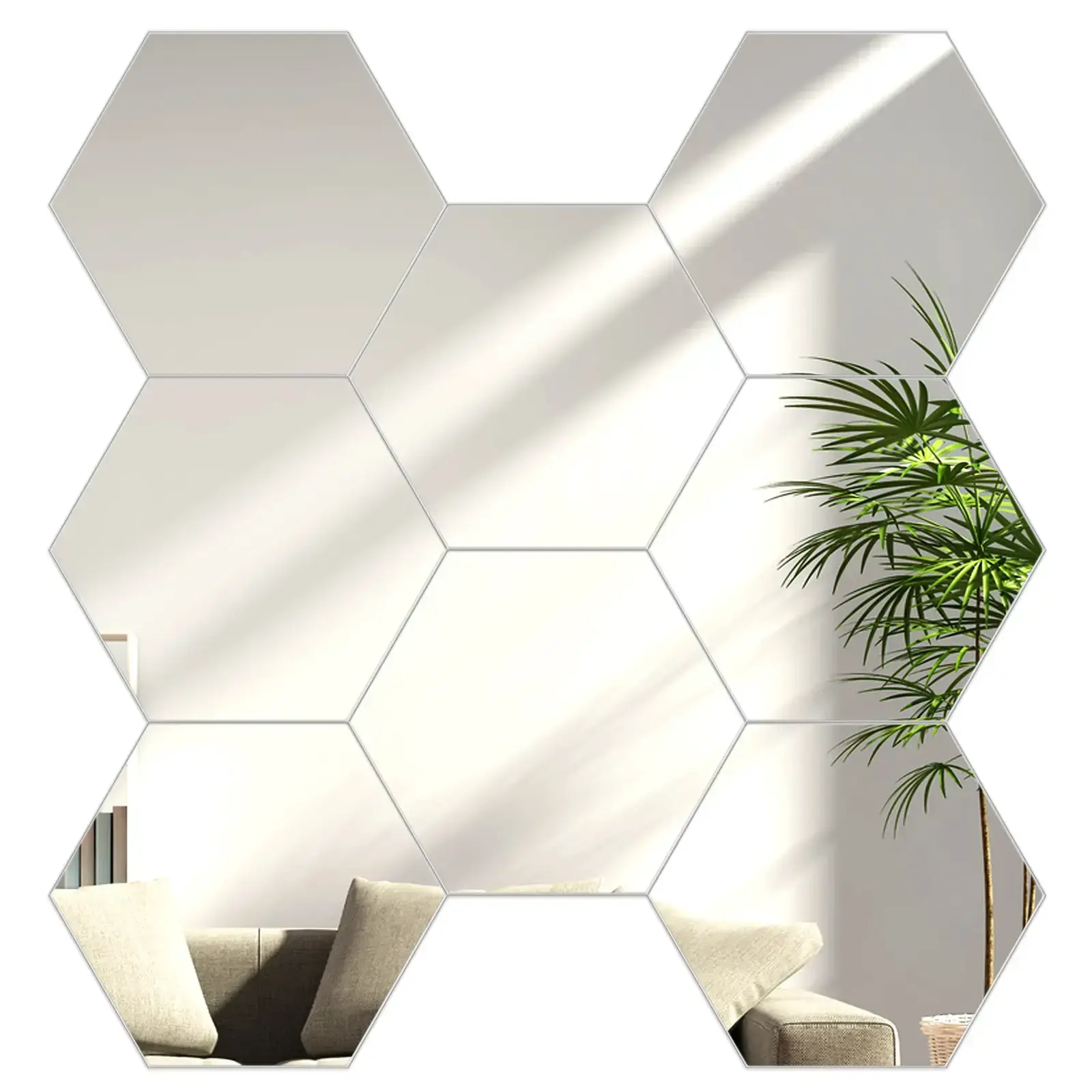 Nástěnné samolepící zrcadlo Hexagon stříbrné