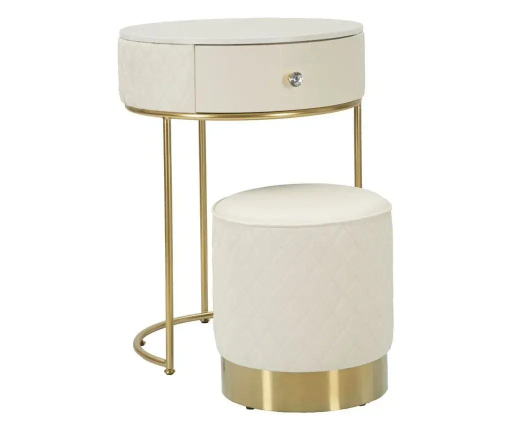 Noční stolek Sharon s taburetem ekokůže bílý/zlatý