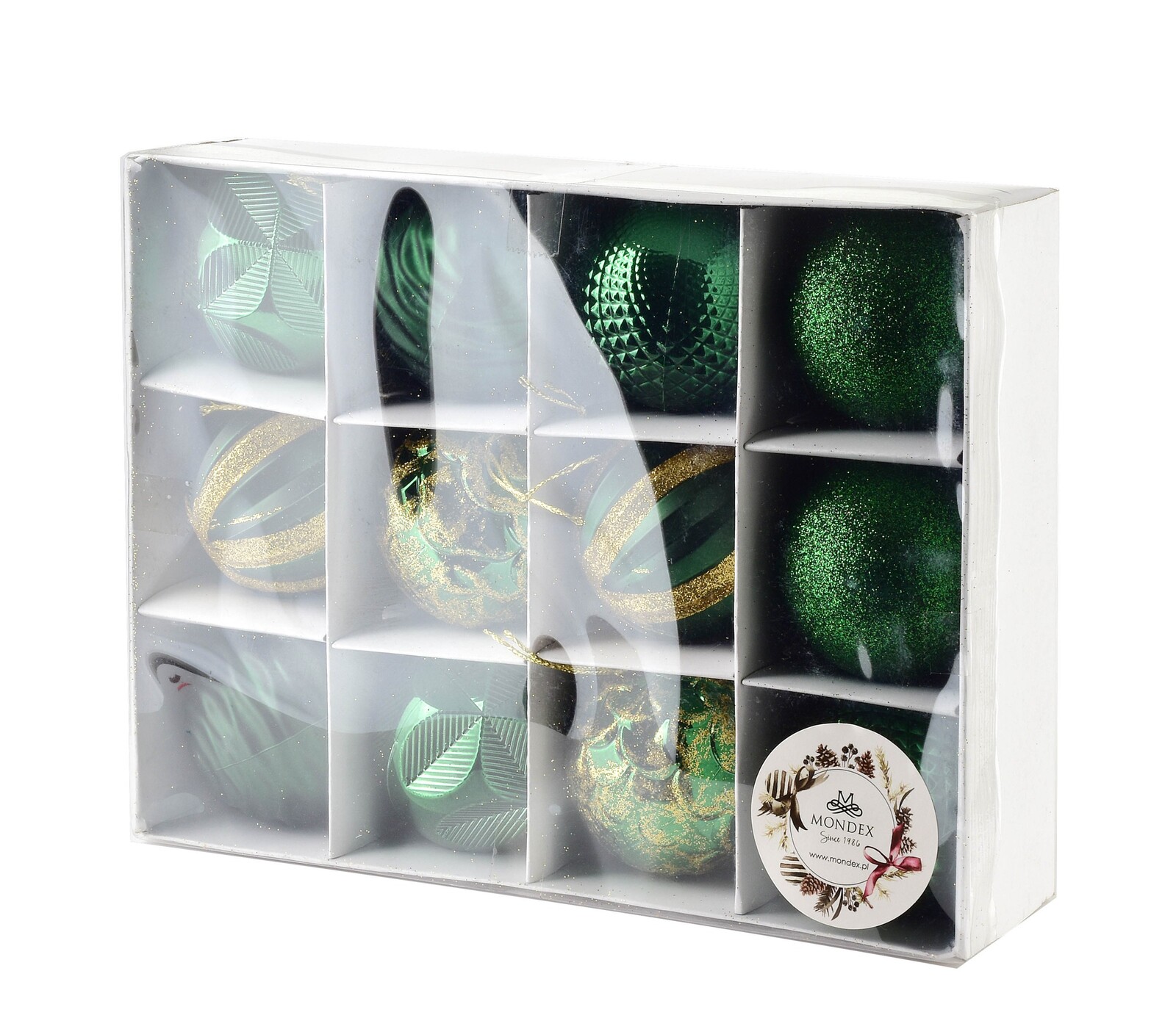 Sada 12 ks vánočních baněk Lila 6 cm zelená