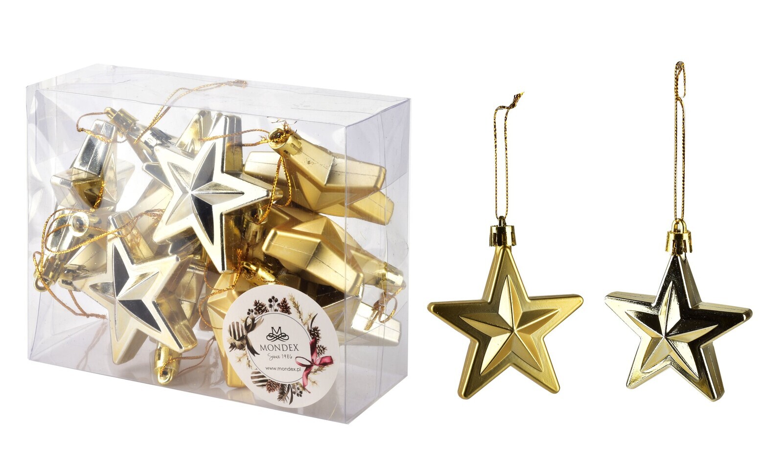 Sada 12 ks vánočních ozdob Stars zlatá