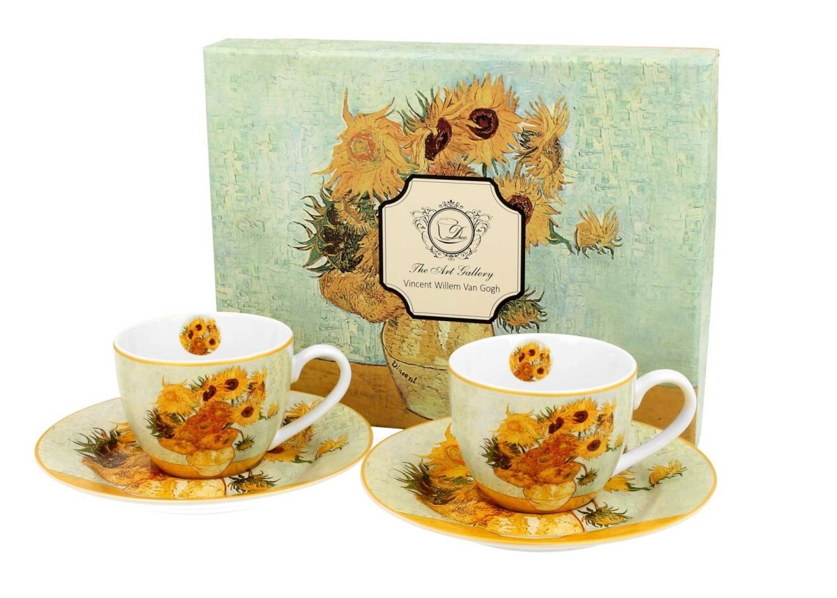 Sada 2 ks porcelánových hrnečků Van Gogh Sunflowers 90 ml vícebarevná