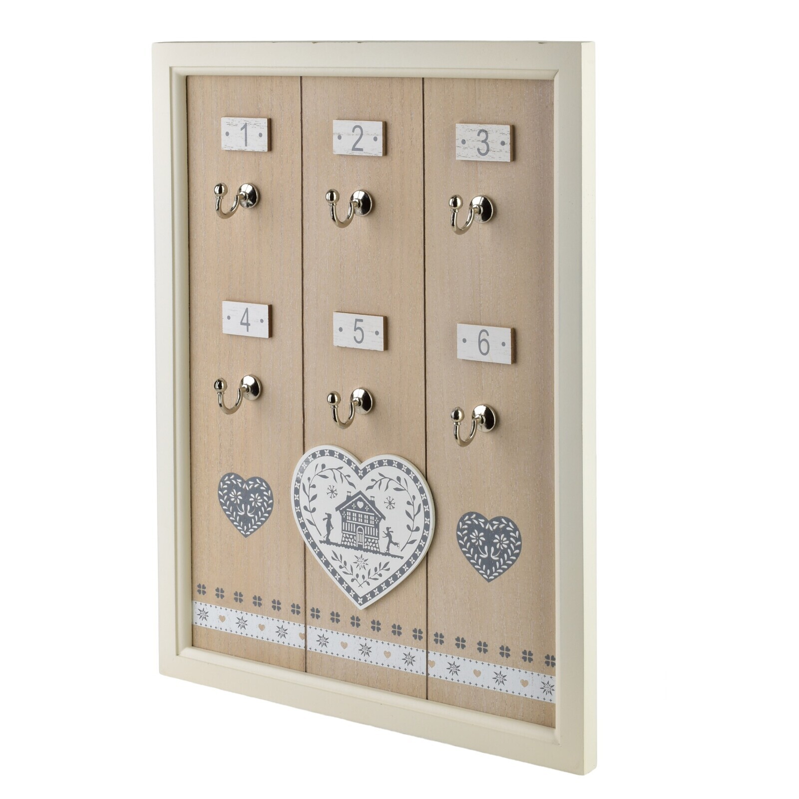 Skříňka na klíče STACY Heart 40x30 cm bílá/hnědá