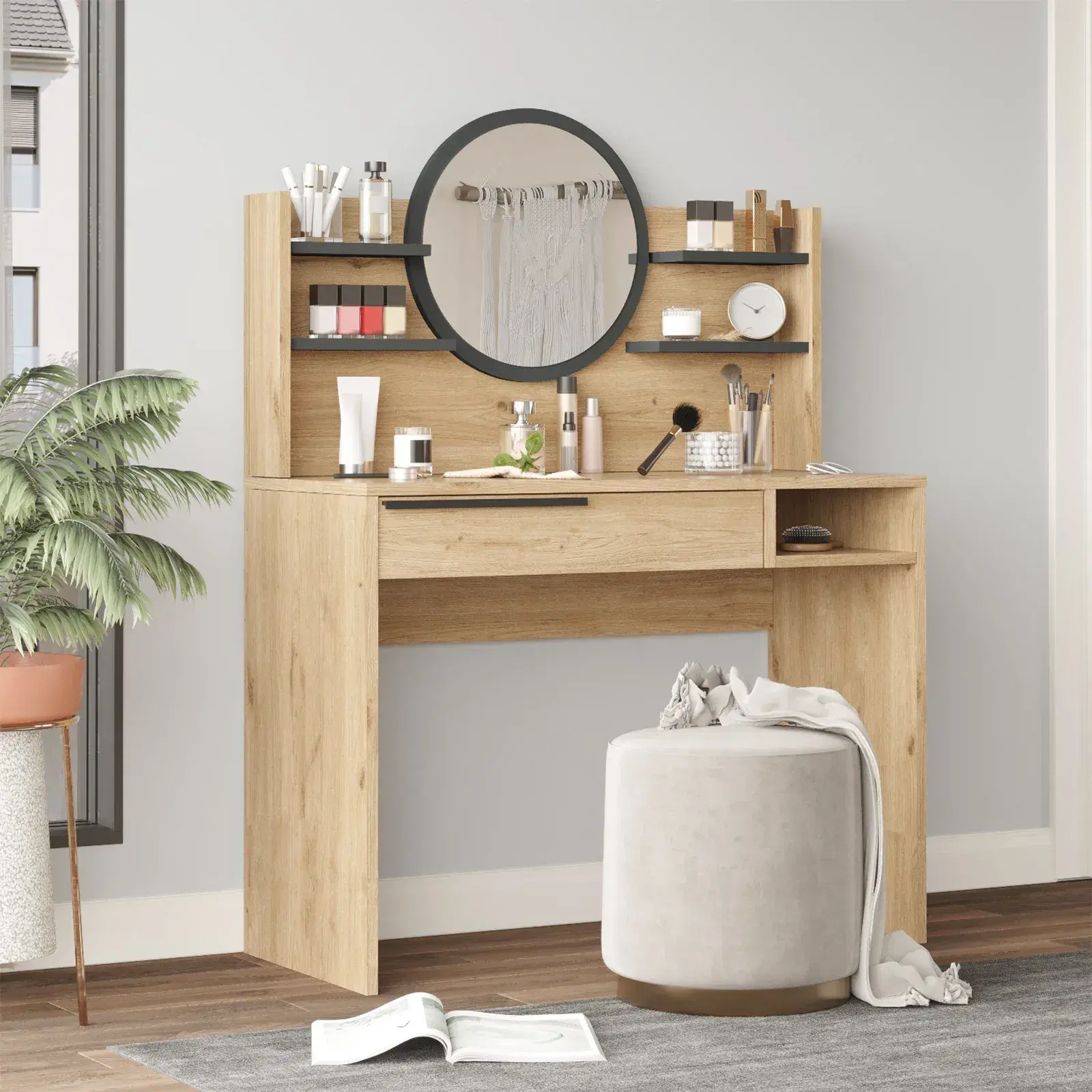 Toaletný stolík Houseland Ainaly dub Castello/antracitová sivá