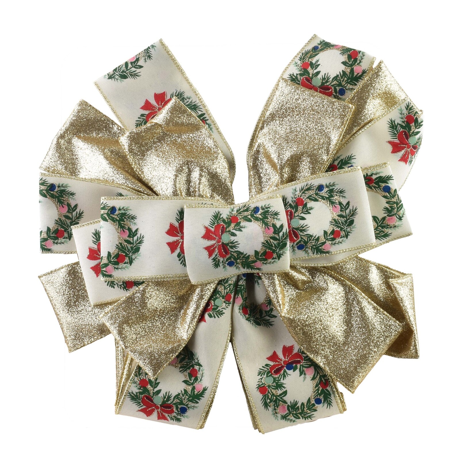 Vánoční dekorativní mašle Santa Lila 32x130 cm béžovo-zlatá s věnci