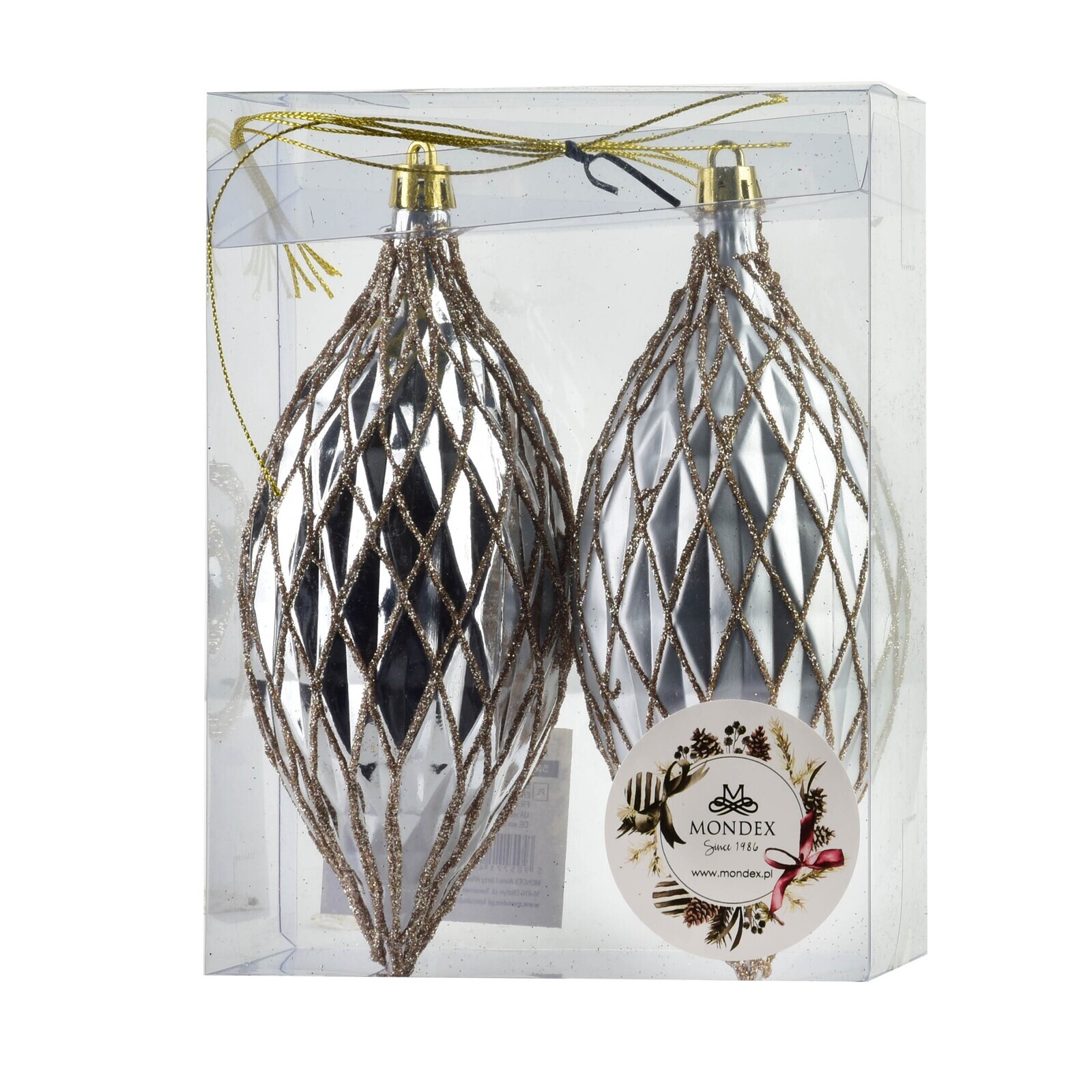 Vánoční sada 2 ks závěsných šišek SANTA LILA 17 cm stříbrná